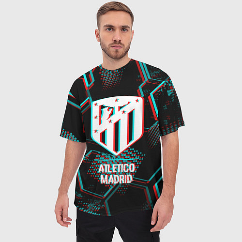 Мужская футболка оверсайз Atletico Madrid FC в стиле glitch на темном фоне / 3D-принт – фото 3