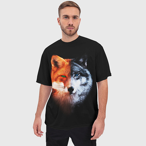 Мужская футболка оверсайз Волк и Лисица / 3D-принт – фото 3