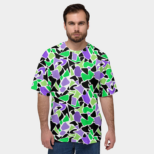 Мужская футболка оверсайз Зелено-фиолетовый абстрактный узор / 3D-принт – фото 3