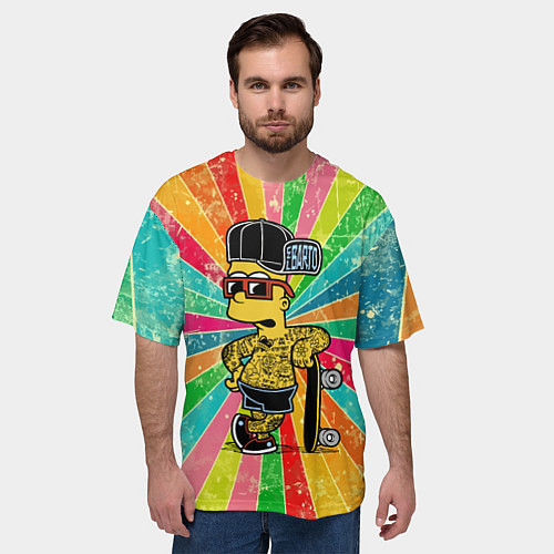 Мужская футболка оверсайз Барт Симпсон весь в татухах со скейтбордом / 3D-принт – фото 3