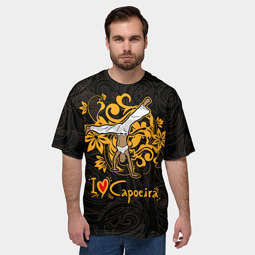 Мужская футболка оверсайз I love Capoeira fighter / 3D-принт – фото 3