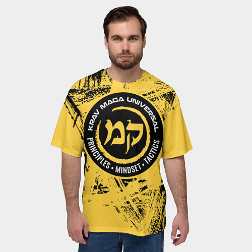Мужская футболка оверсайз Krav maga national wrestling emblem / 3D-принт – фото 3