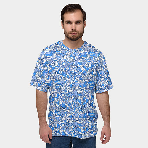 Мужская футболка оверсайз Скутер, граффити и телефон / 3D-принт – фото 3