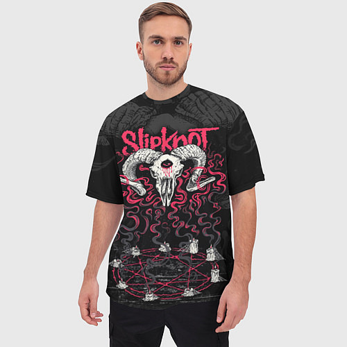 Мужская футболка оверсайз Slipknot - goat skull / 3D-принт – фото 3