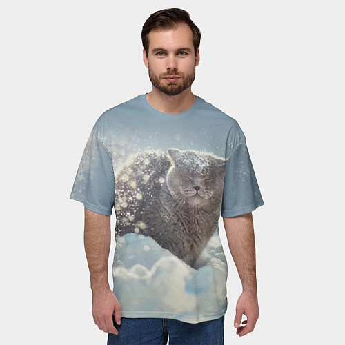 Мужская футболка оверсайз Кот встречает Новый Год! / 3D-принт – фото 3