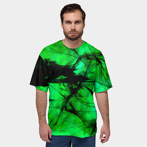 Мужская футболка оверсайз Зеленый фантом / 3D-принт – фото 3