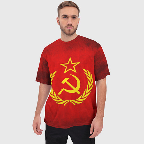 Мужская футболка оверсайз СССР - старый флаг / 3D-принт – фото 3