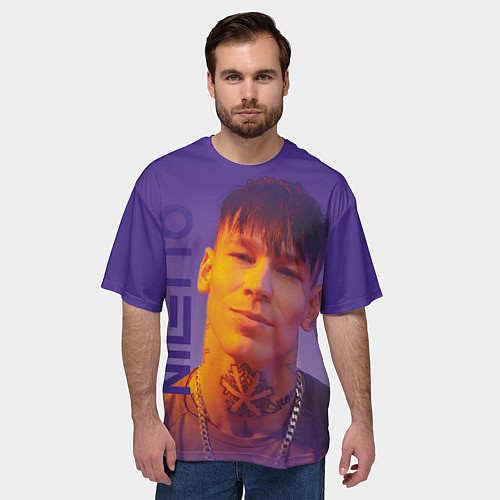 Мужская футболка оверсайз Niletto на фиолетовом фоне / 3D-принт – фото 3