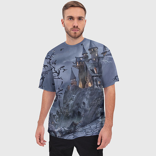 Мужская футболка оверсайз Старый заброшенный замок - Halloween / 3D-принт – фото 3