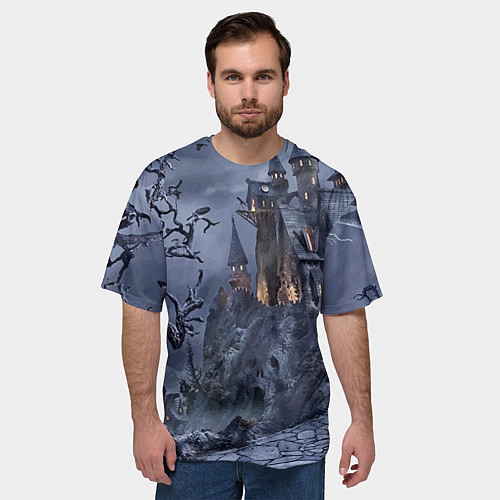 Мужская футболка оверсайз Старый заброшенный замок - Halloween / 3D-принт – фото 3