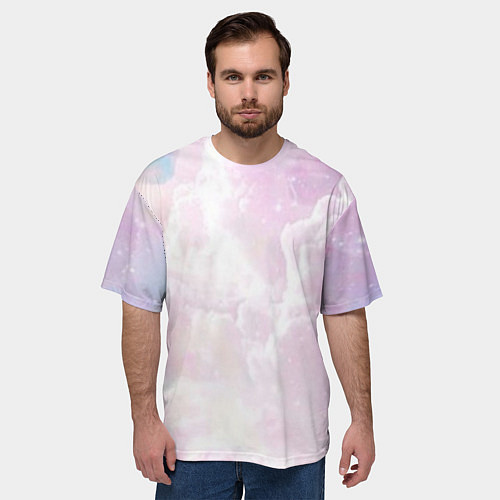 Мужская футболка оверсайз Розовые облака на голубом небе / 3D-принт – фото 3
