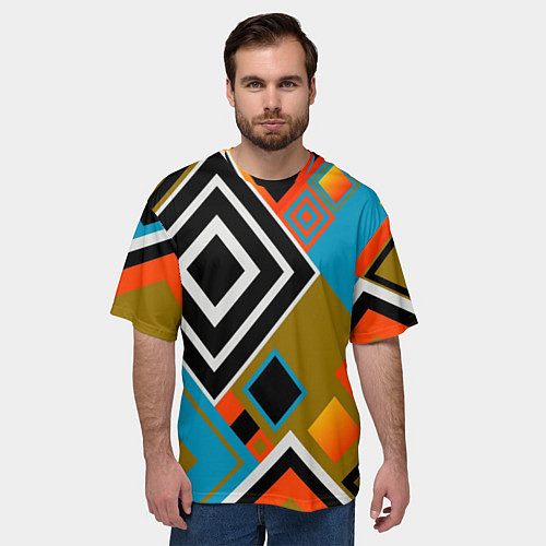 Мужская футболка оверсайз Фон из разноцветных квадратов / 3D-принт – фото 3