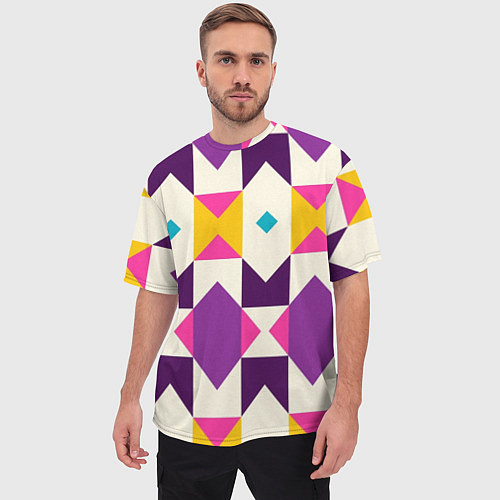 Мужская футболка оверсайз Геометрический цветной орнамент / 3D-принт – фото 3