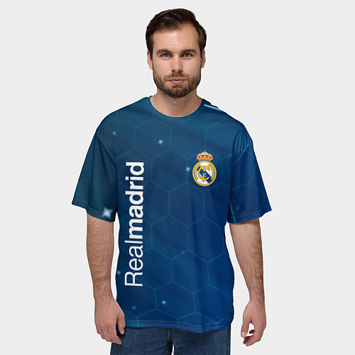 Мужская футболка оверсайз Real madrid голубая абстракция / 3D-принт – фото 3