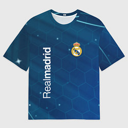 Футболка оверсайз мужская Real madrid голубая абстракция, цвет: 3D-принт
