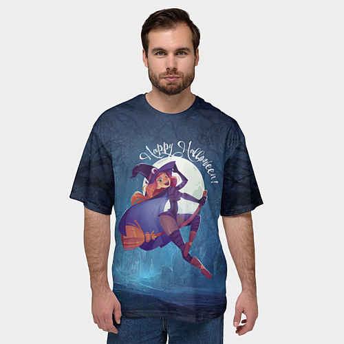 Мужская футболка оверсайз Happy halloween - beautiful witch / 3D-принт – фото 3