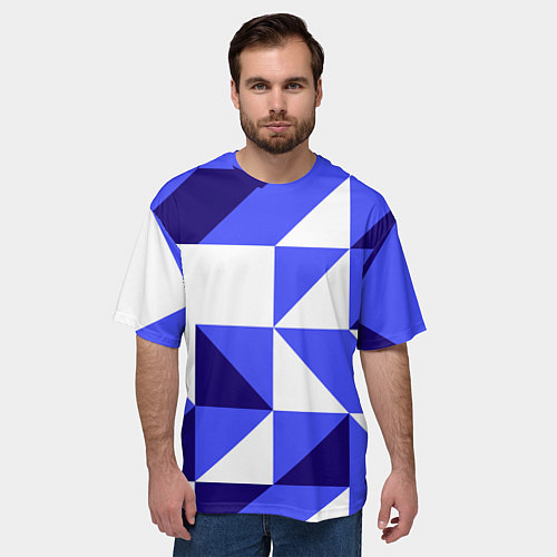 Мужская футболка оверсайз Абстрактный сине-белый паттерн / 3D-принт – фото 3