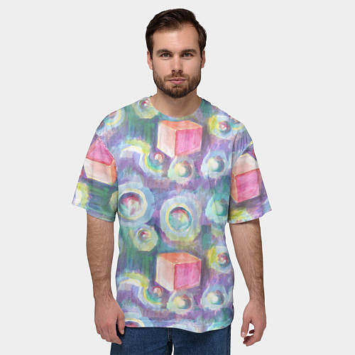 Мужская футболка оверсайз Будь кубиком среди пузырей / 3D-принт – фото 3