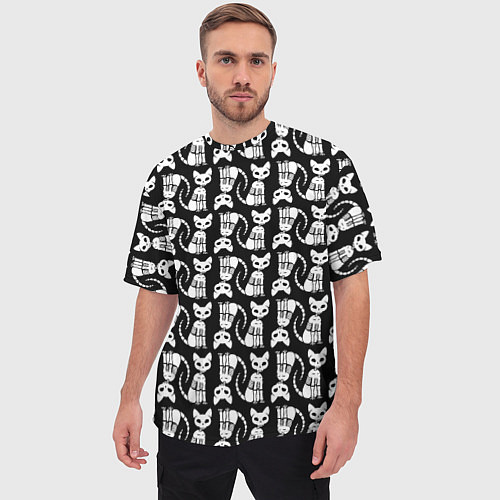 Мужская футболка оверсайз Скелет кошки - Halloween pattern / 3D-принт – фото 3