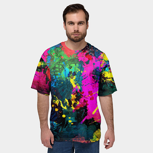 Мужская футболка оверсайз Разноцветные кляксы красов / 3D-принт – фото 3