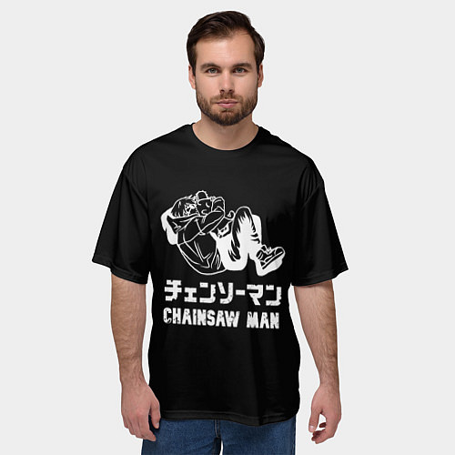 Мужская футболка оверсайз Человек-бензопила Дэндзи и Почита спят в обнимку / 3D-принт – фото 3