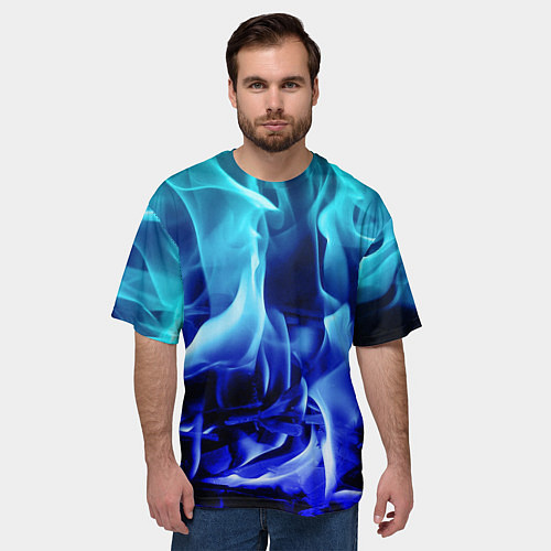 Мужская футболка оверсайз Огненный неоновый градиент / 3D-принт – фото 3