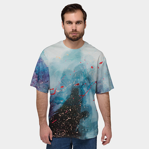 Мужская футболка оверсайз Голубой абстрактны туман и краски / 3D-принт – фото 3