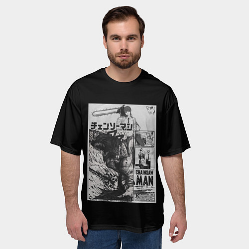 Мужская футболка оверсайз Человек-бензопила Дэндзи и Пауэр постер / 3D-принт – фото 3