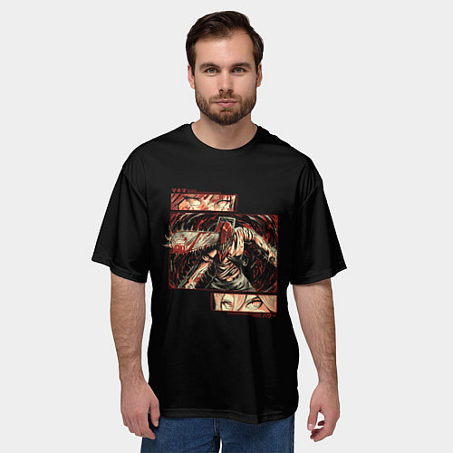 Мужская футболка оверсайз Человек-бензопила глаза Пауэр и Макимы / 3D-принт – фото 3