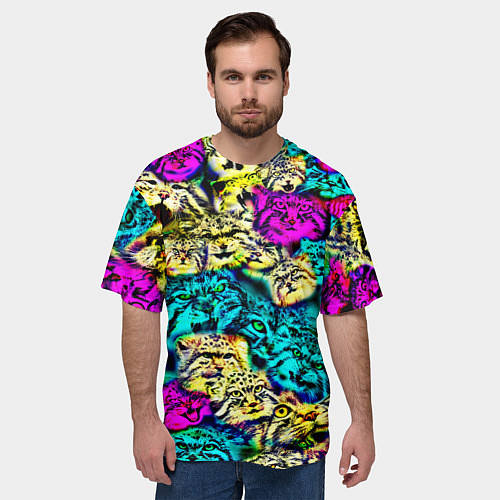 Мужская футболка оверсайз Психоделические манулы / 3D-принт – фото 3