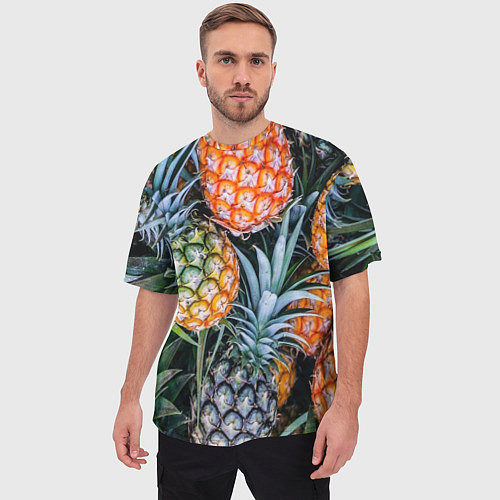 Мужская футболка оверсайз Фон из ананасов / 3D-принт – фото 3