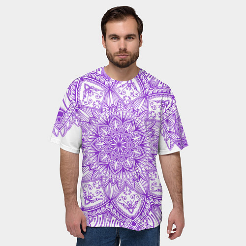 Мужская футболка оверсайз Фиолетовая мандала / 3D-принт – фото 3