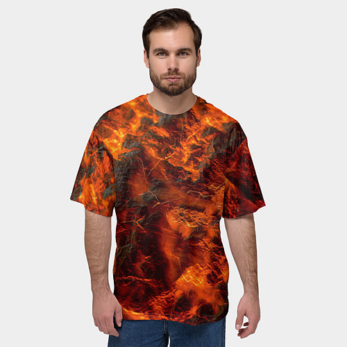 Мужская футболка оверсайз Огенная лава / 3D-принт – фото 3