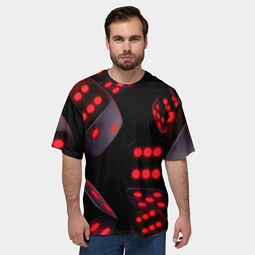 Мужская футболка оверсайз Игральные кости на черном фоне / 3D-принт – фото 3