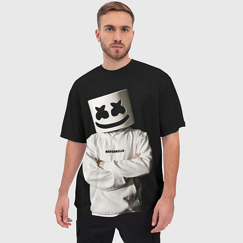 Мужская футболка оверсайз Marshmello на чёрном фоне / 3D-принт – фото 3