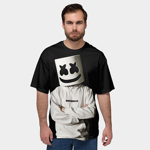 Мужская футболка оверсайз Marshmello на чёрном фоне / 3D-принт – фото 3