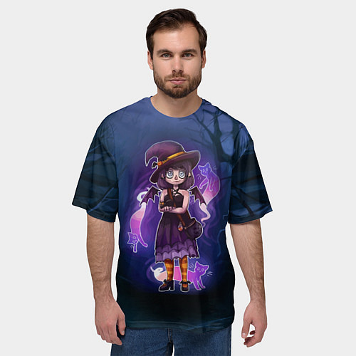 Мужская футболка оверсайз Ведьма-малолетка с котами - Halloween / 3D-принт – фото 3