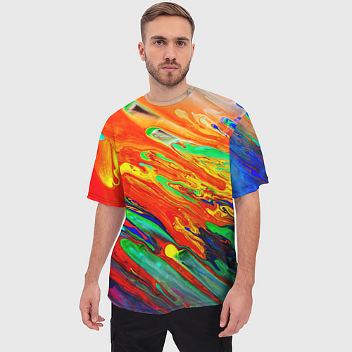 Мужская футболка оверсайз Неоновый градиент красок / 3D-принт – фото 3
