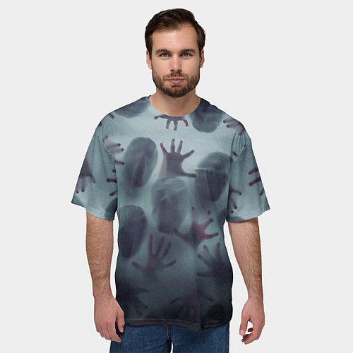 Мужская футболка оверсайз Scary faces trying to get out / 3D-принт – фото 3