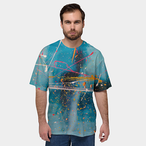 Мужская футболка оверсайз Абстрактный голубой фон, тени и краски / 3D-принт – фото 3