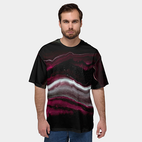 Мужская футболка оверсайз Розовые и белые волны песка в абстракции / 3D-принт – фото 3
