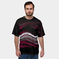 Футболка оверсайз мужская Розовые и белые волны песка в абстракции, цвет: 3D-принт — фото 2