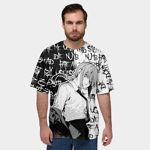 Мужская футболка оверсайз Макима - Надписи - черно-белый / 3D-принт – фото 3