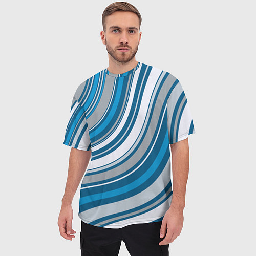 Мужская футболка оверсайз Волнистые полосы - текстура / 3D-принт – фото 3