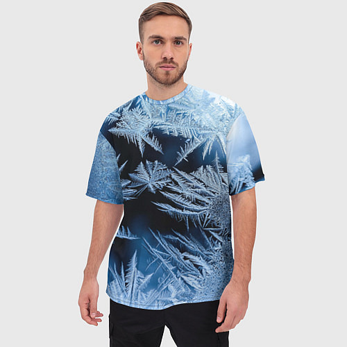 Мужская футболка оверсайз Морозный узор на стекле / 3D-принт – фото 3
