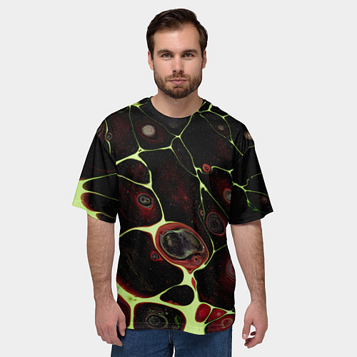Мужская футболка оверсайз Кислотные разломы на поверхности / 3D-принт – фото 3