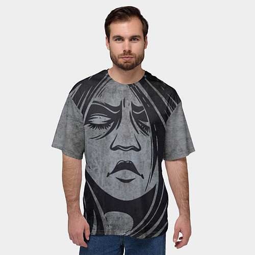 Мужская футболка оверсайз Лицо девушки с закрытыми глазами / 3D-принт – фото 3