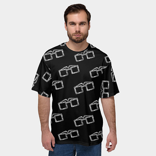 Мужская футболка оверсайз Модные очки черно-белый узор / 3D-принт – фото 3