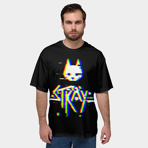 Мужская футболка оверсайз Stray glitch logo / 3D-принт – фото 3