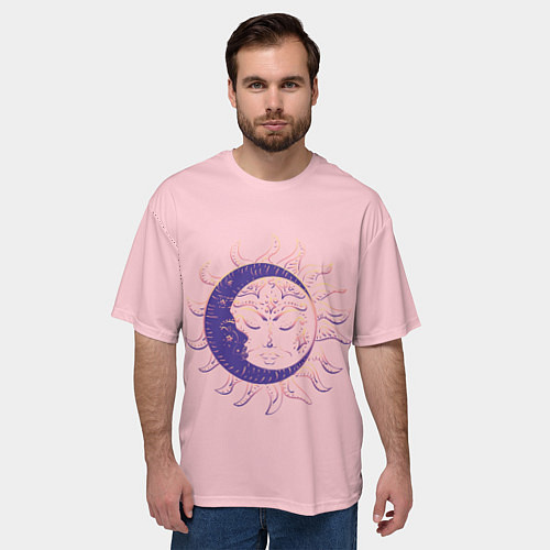 Мужская футболка оверсайз Спящие солнце и месяц в стиле модерн / 3D-принт – фото 3